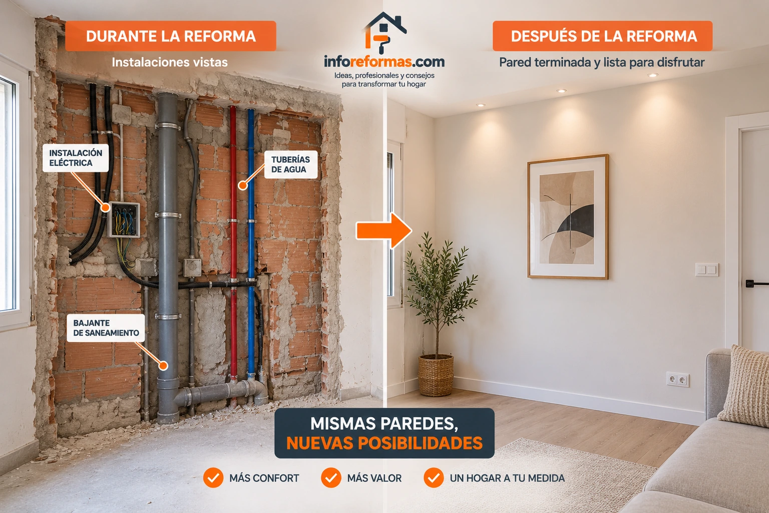 Comparativa de instalaciones antes y después Fotografiar instalaciones antes de cerrar paredes durante una reforma