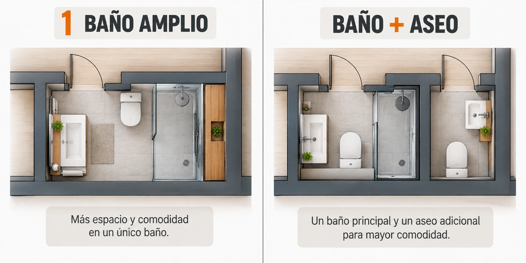 Uno o dos baños en piso de 80 m2