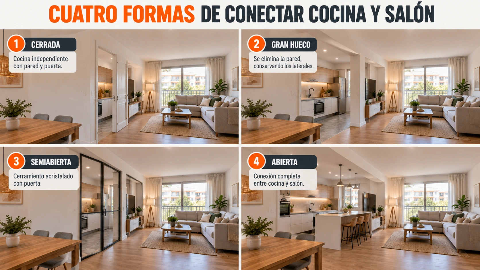 Opciones para abrir cocina al salón