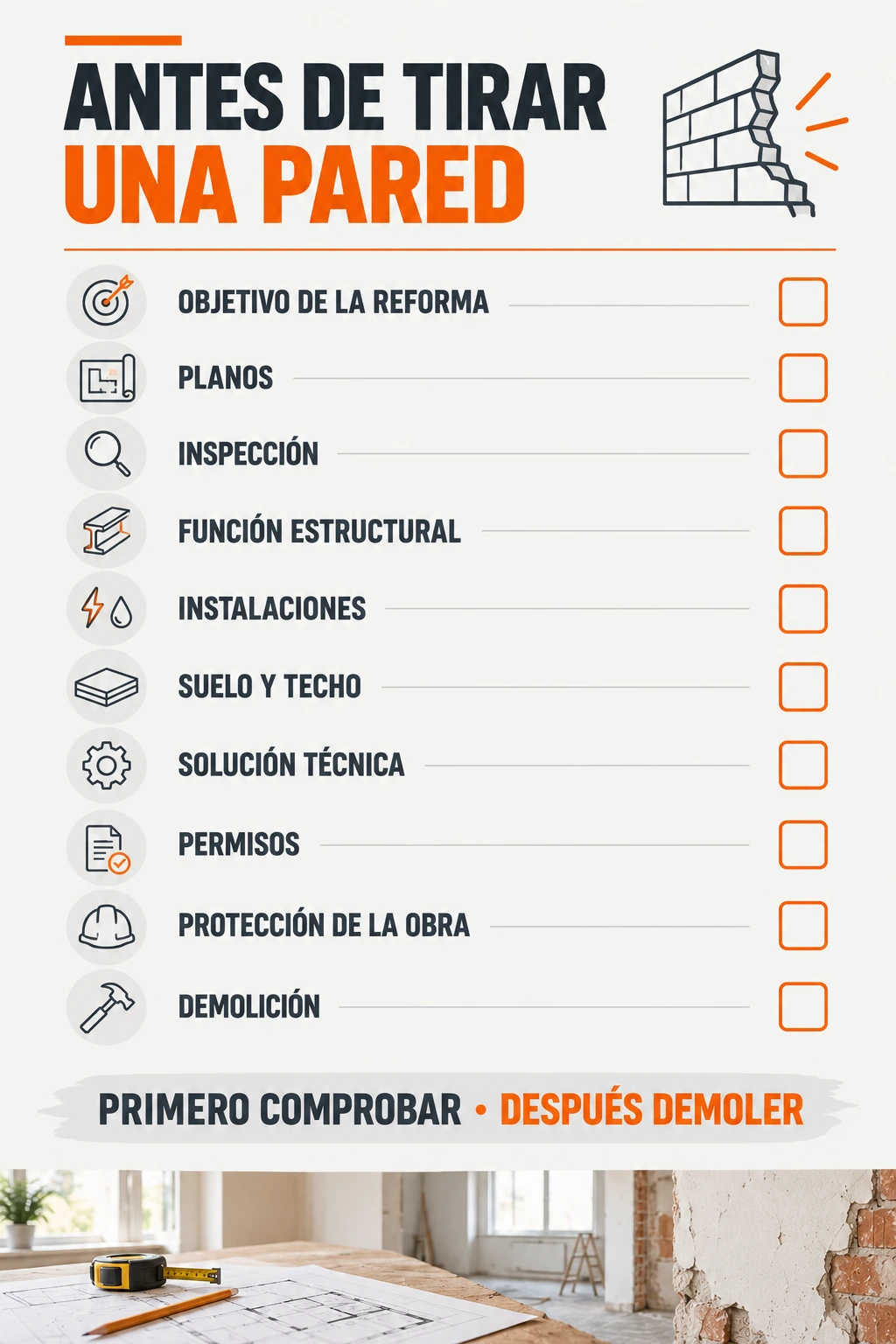 Proceso antes de tirar una pared en una reforma
