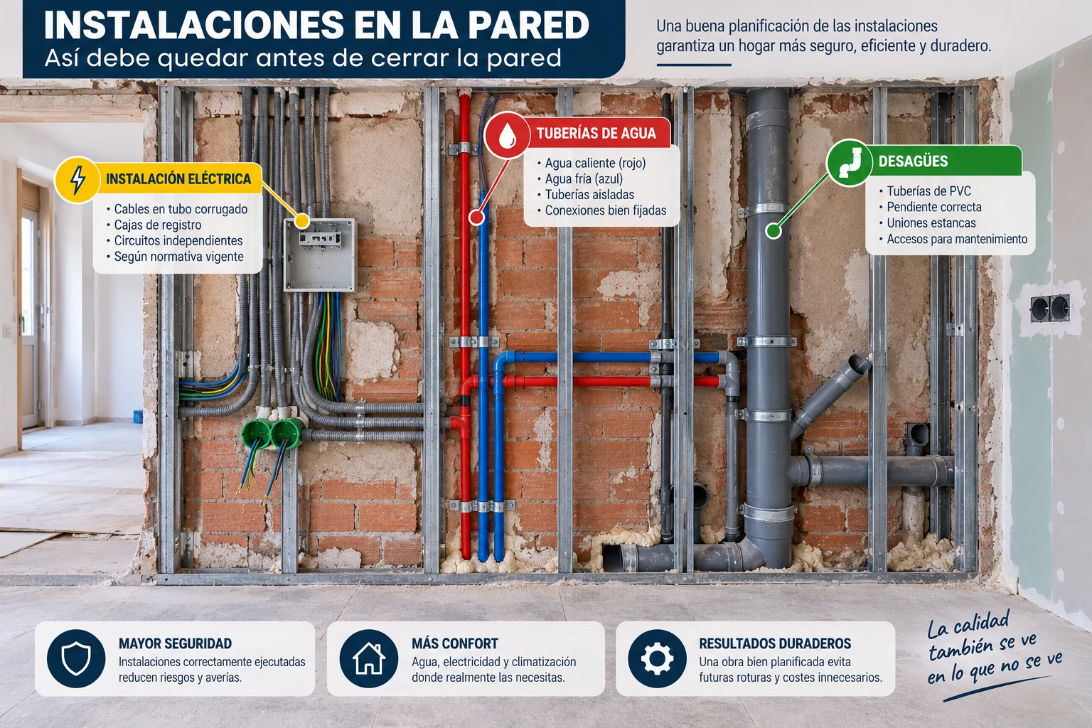 instalaciones pared electrica tuberias desagues Instalaciones antes de cerrar paredes en una reforma