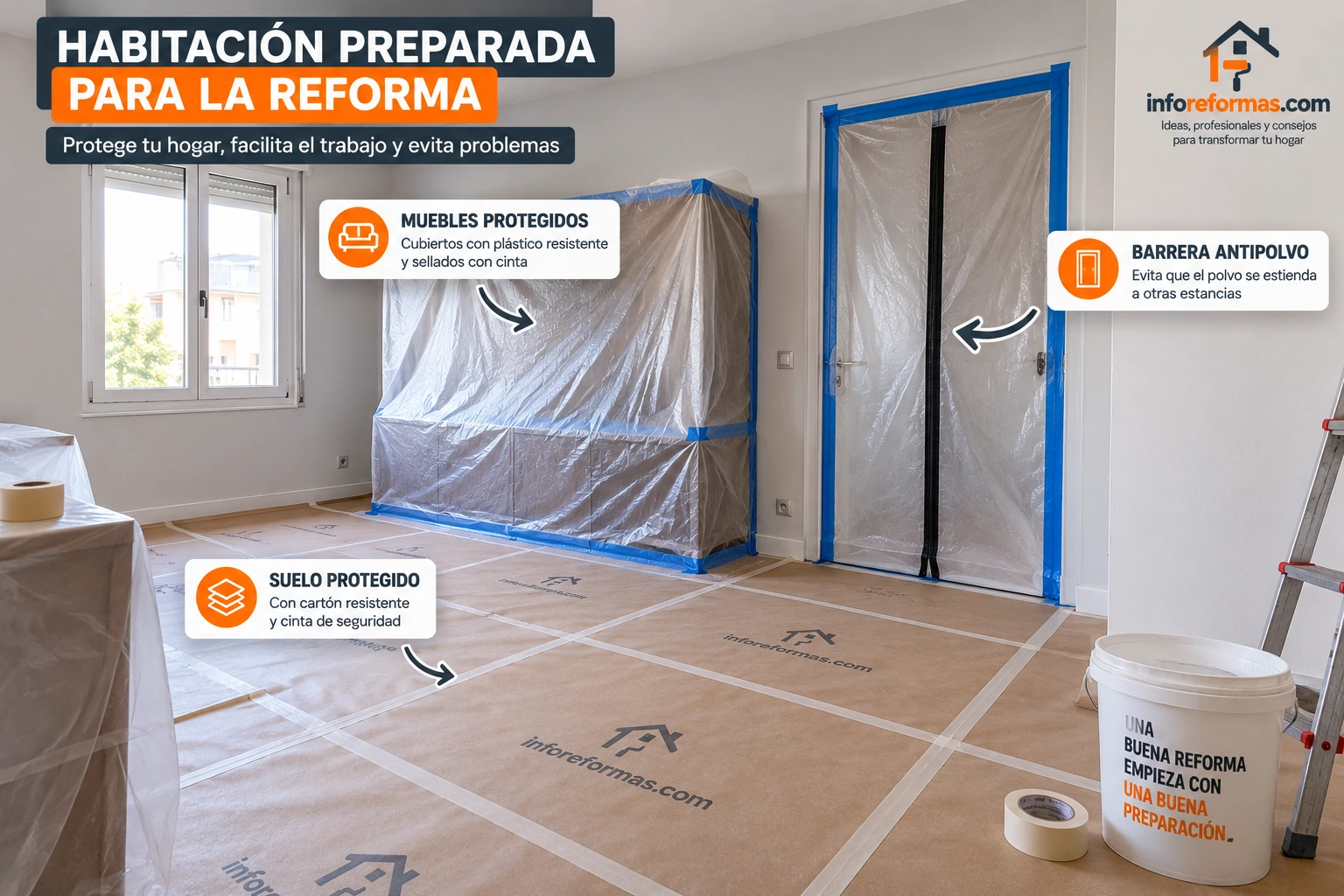 habitacion preparada para reformar Cómo proteger muebles y suelo durante una reforma